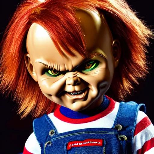 A photo of a Chucky the Killer Doll Halloween costume in a glass case as part of an exhibition on the impact of horror films on modern culture. The case has a sign that reads "The Popularity Paradox" and describes how horror can be a source of both entertainment and fear.