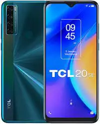 A TCL 20 SE smartphone boasts a large screen with thin bezels and a small notch for the front-facing camera. The display shows the time as 09:45 and the date as Wednesday, June 3. The back of the phone features a gradient design that transitions from blue to green. It houses a vertical camera module with four lenses and an LED flash in the top left corner. The power and volume buttons are positioned on the right edge.