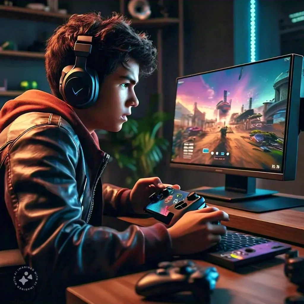 A gamer holding a mobile device, playing a cloud-based game with a fast and seamless experience, thanks to 5G connectivity.
