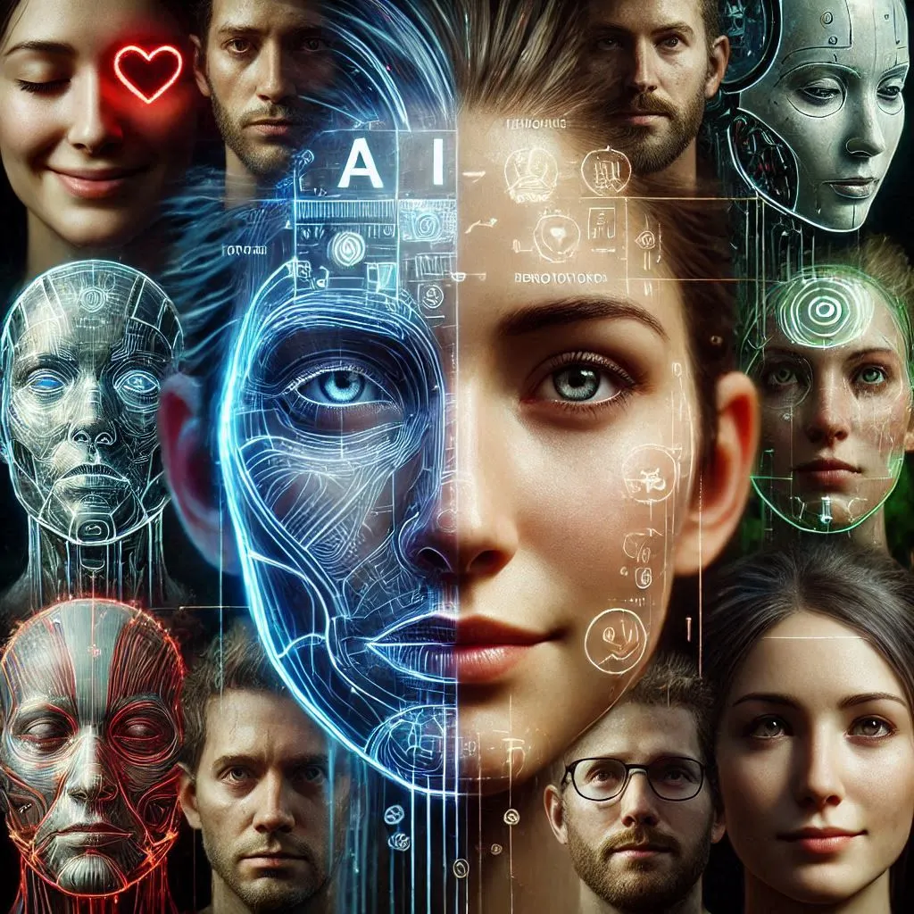 A montage of positive and negative emotions on people's faces, reflecting the ethical considerations surrounding AI in gaming.