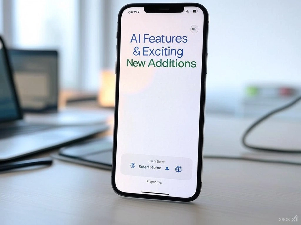 iOS 18.3 Update showcasing new AI features including notification summarization, visual intelligence for event recognition, and the integration of robot vacuums into the Home app. The image displays an iPhone with these features highlighted on the screen.